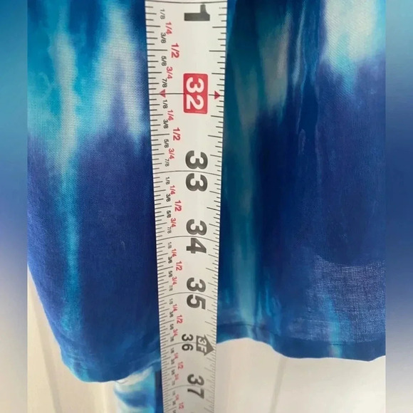 Feathers Women’s Blue Tie Dye Off Shoulder Tie Beachy Midi Dress Bell Sleeves 2X - Picture 6 of 9